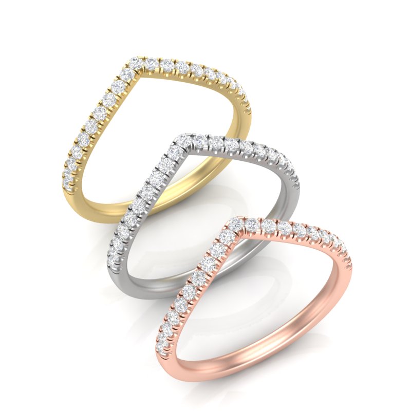 14k Gold Diamond Chevron Stackable Ring Wedding Band - Abtin & Company 