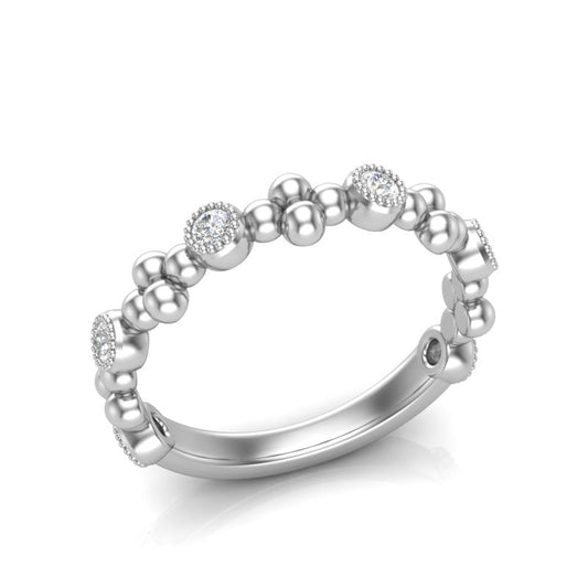 14k Gold Diamond Beaded Milgrain Bezel Stackable Ring Wedding Band - Abtin & Company 