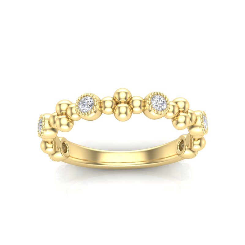 14k Gold Diamond Beaded Milgrain Bezel Stackable Ring Wedding Band - Abtin & Company 