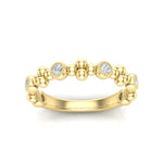 14k Gold Diamond Beaded Milgrain Bezel Stackable Ring Wedding Band - Abtin & Company 