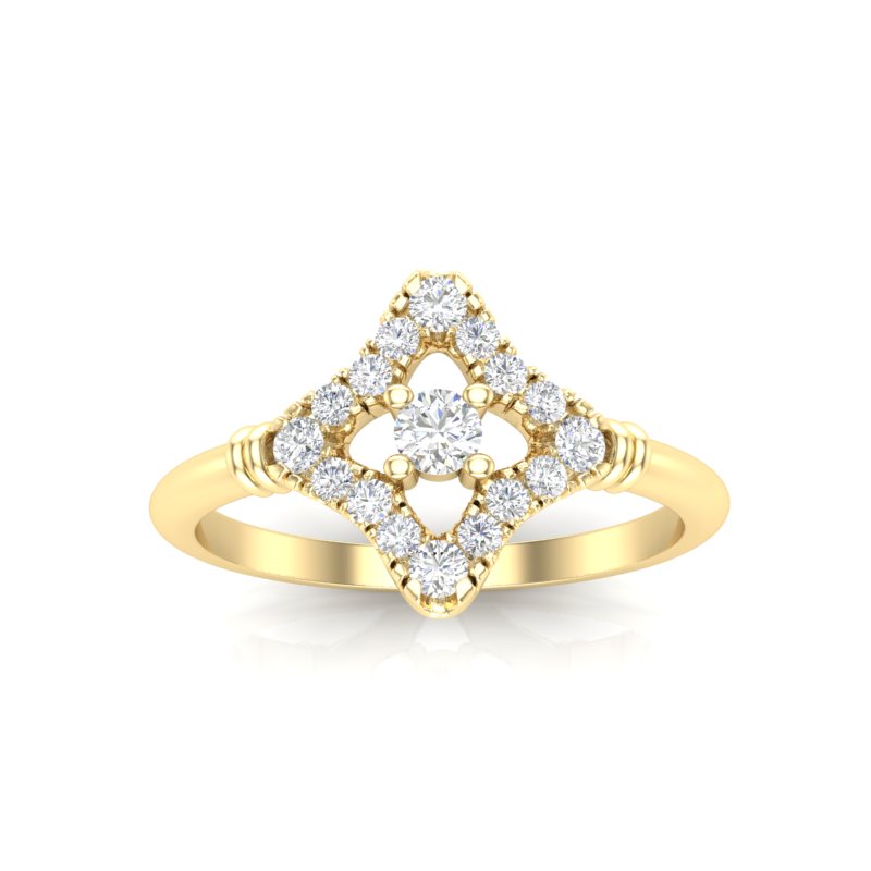 14k Gold Floral Rhombus Diamond Engagement Ring - Abtin & Company 