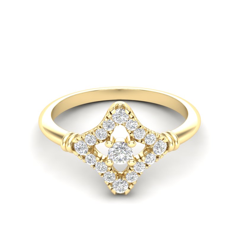 14k Gold Floral Rhombus Diamond Engagement Ring - Abtin & Company 