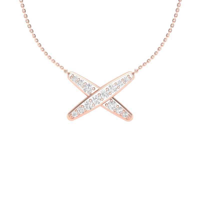 14K Gold Diamond Geometric X Pendant - Abtin & Company 