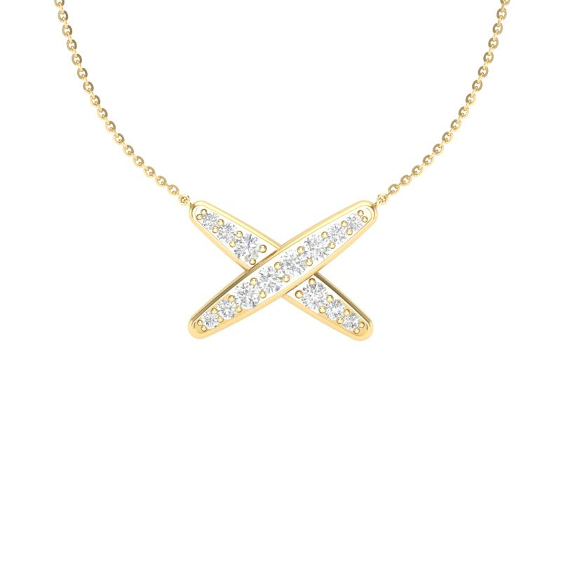 14K Gold Diamond Geometric X Pendant - Abtin & Company 