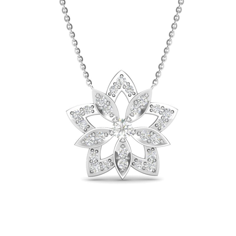 14K Gold Geometric Flower Diamond Pendant - Abtin & Company 
