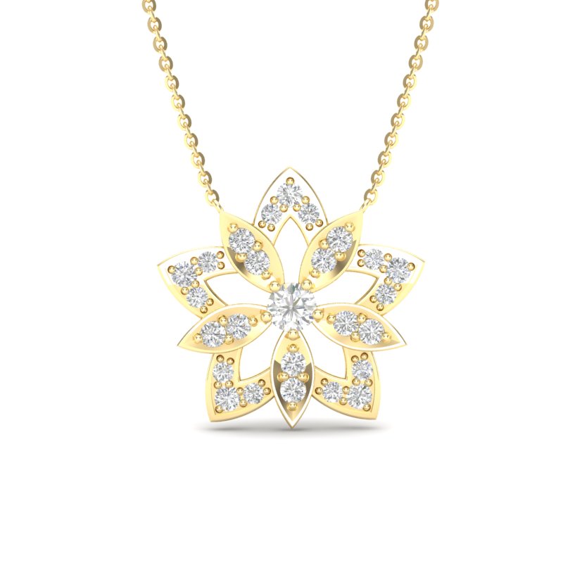 14K Gold Geometric Flower Diamond Pendant - Abtin & Company 
