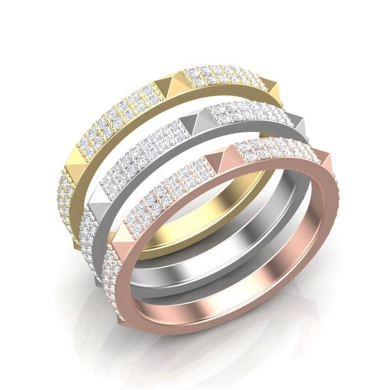 14k Gold Diamond Spike Pyramid Band Stacking Ring - Abtin & Company 