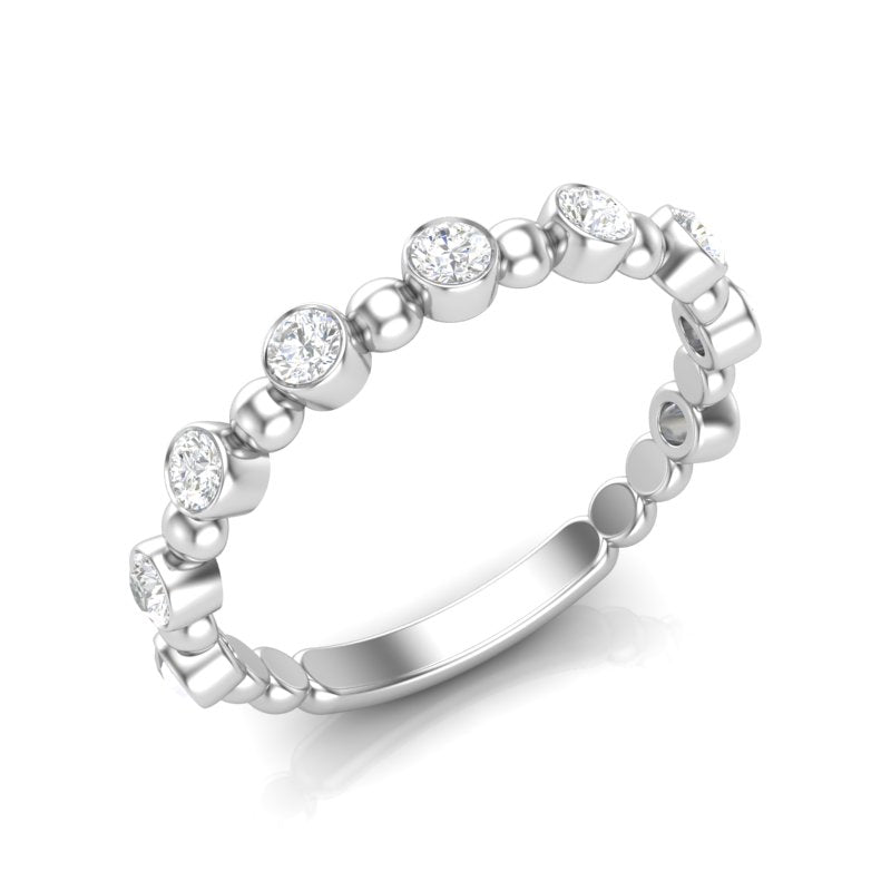14k Gold Bead & Bezel Diamond Stackable Wedding Band - Abtin & Company 