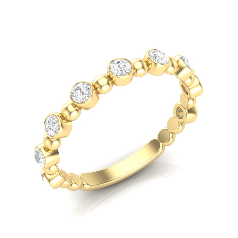 14k Gold Bead & Bezel Diamond Stackable Wedding Band - Abtin & Company 