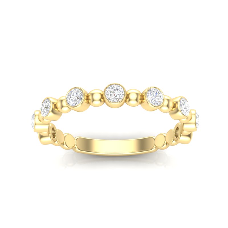 14k Gold Bead & Bezel Diamond Stackable Wedding Band - Abtin & Company 