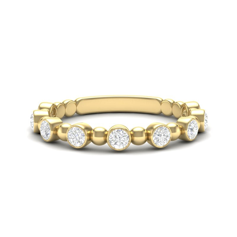 14k Gold Bead & Bezel Diamond Stackable Wedding Band - Abtin & Company 
