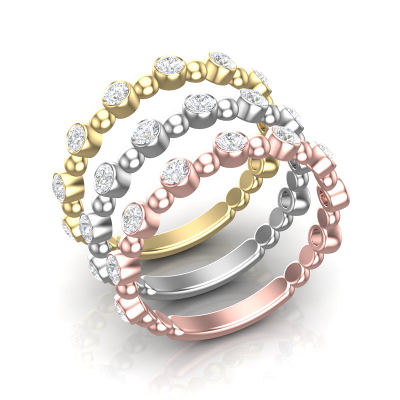 14k Gold Bead & Bezel Diamond Stackable Wedding Band - Abtin & Company 