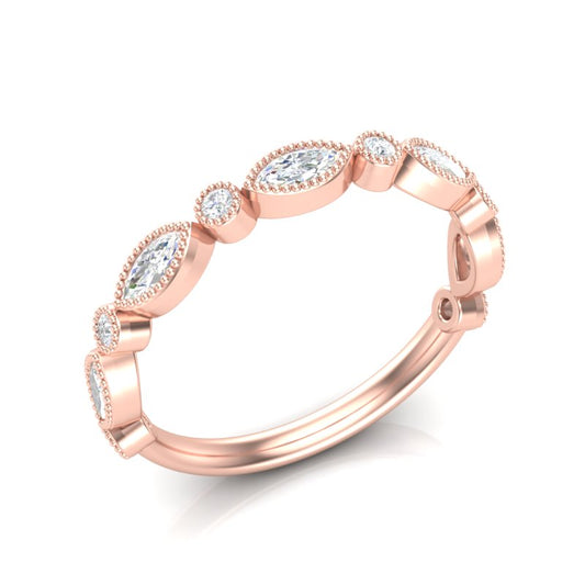 14k Gold Bezel Marquise Diamond Stackable Ring Wedding Band - Abtin & Company 