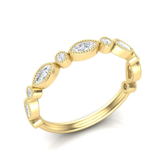 14k Gold Bezel Marquise Diamond Stackable Ring Wedding Band - Abtin & Company 