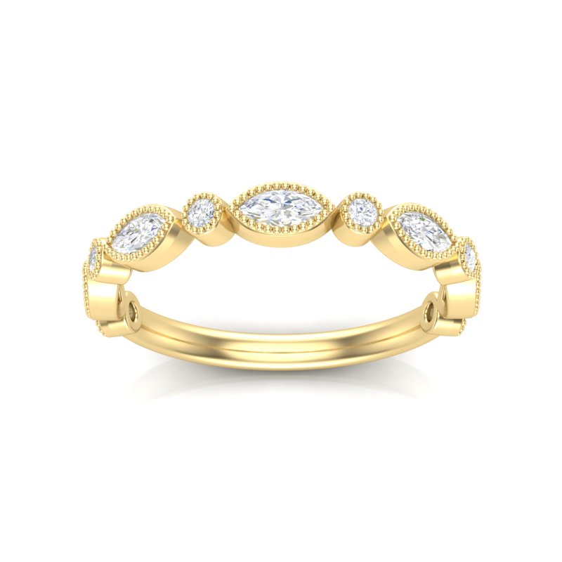 14k Gold Bezel Marquise Diamond Stackable Ring Wedding Band - Abtin & Company 