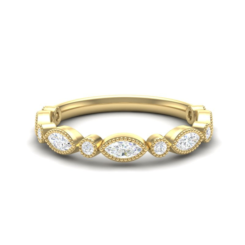 14k Gold Bezel Marquise Diamond Stackable Ring Wedding Band - Abtin & Company 