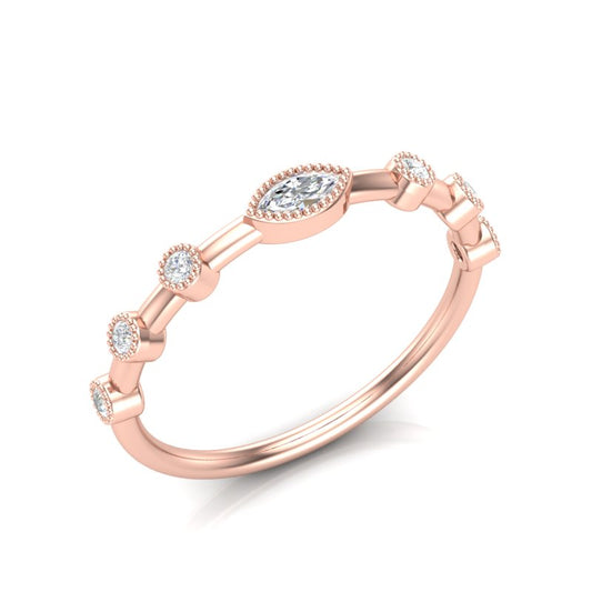 14k Gold Marquise Diamond Milgrain Bezel-Set Stackable Ring - Abtin & Company 