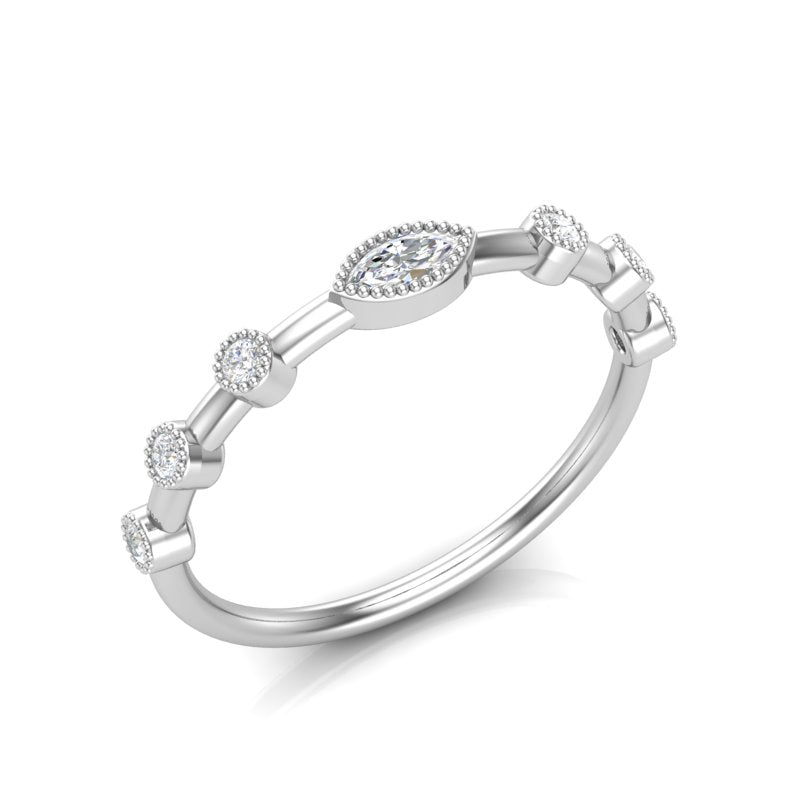 14k Gold Marquise Diamond Milgrain Bezel-Set Stackable Ring - Abtin & Company 