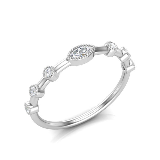 14k Gold Marquise Diamond Milgrain Bezel-Set Stackable Ring - Abtin & Company 