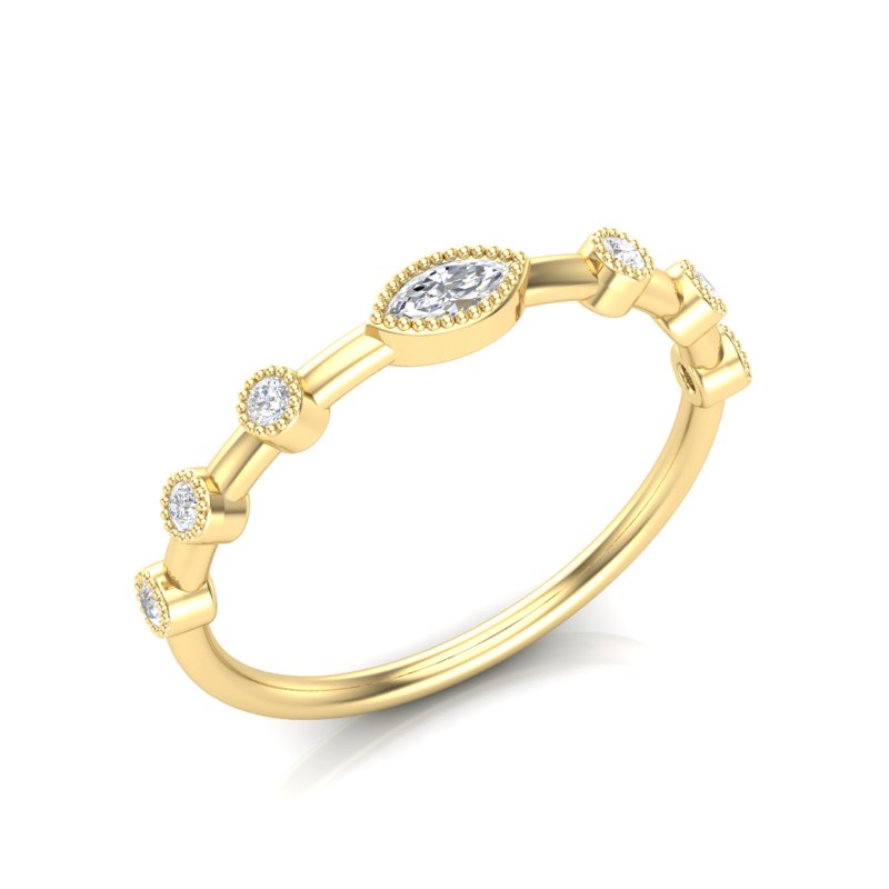 14k Gold Marquise Diamond Milgrain Bezel-Set Stackable Ring - Abtin & Company 