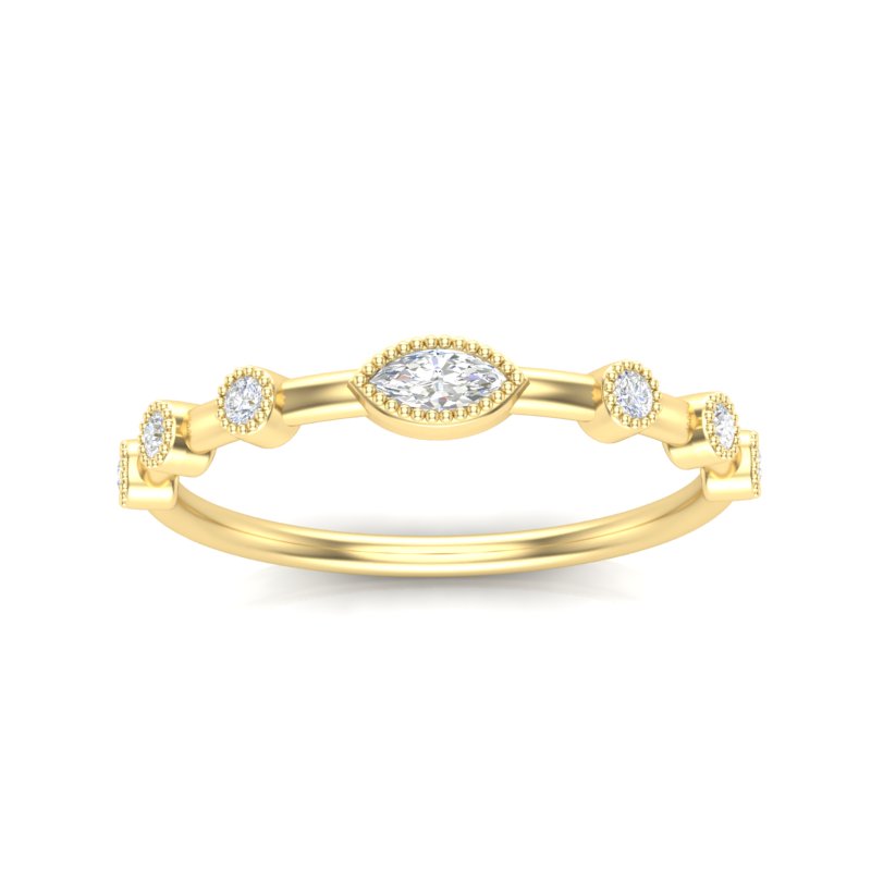 14k Gold Marquise Diamond Milgrain Bezel-Set Stackable Ring - Abtin & Company 
