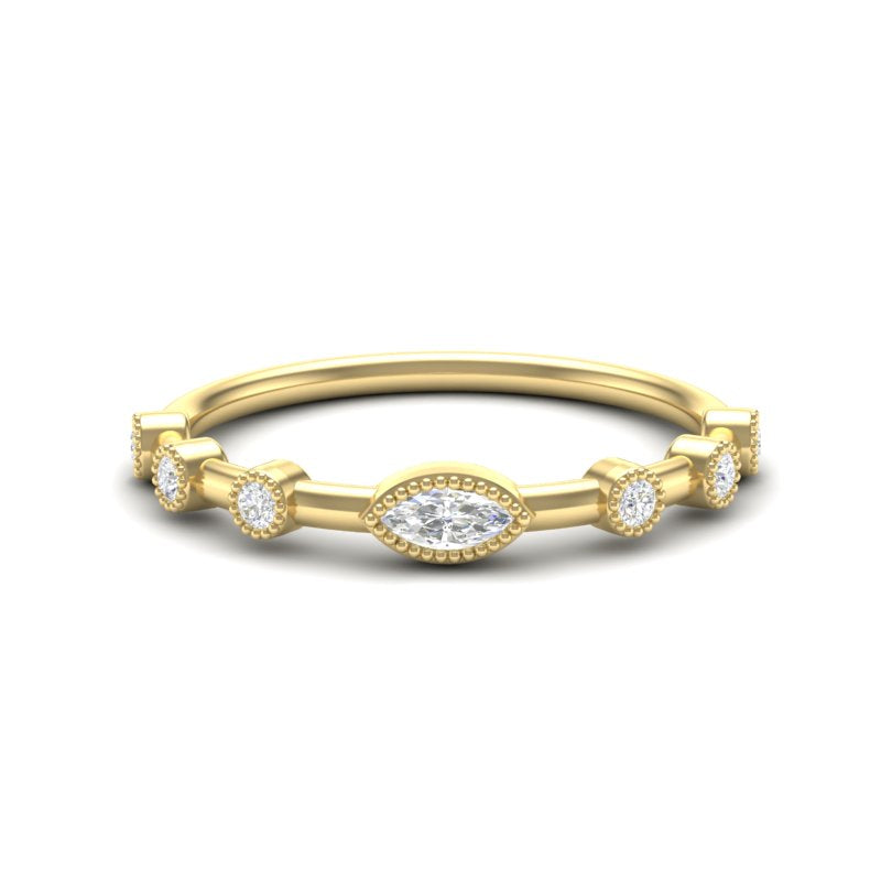 14k Gold Marquise Diamond Milgrain Bezel-Set Stackable Ring - Abtin & Company 