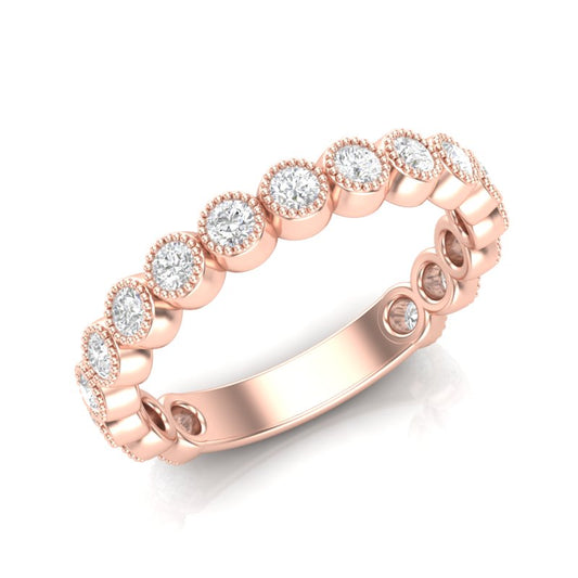 14k Gold Milgrain Bezel Diamond Wedding Band Stackable Ring - Abtin & Company 