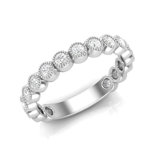 14k Gold Milgrain Bezel Diamond Wedding Band Stackable Ring - Abtin & Company 
