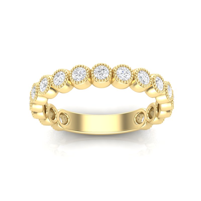14k Gold Milgrain Bezel Diamond Wedding Band Stackable Ring - Abtin & Company 