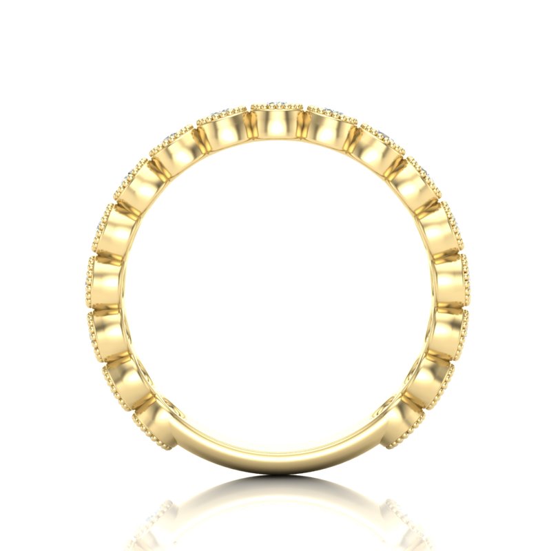 14k Gold Milgrain Bezel Diamond Wedding Band Stackable Ring - Abtin & Company 