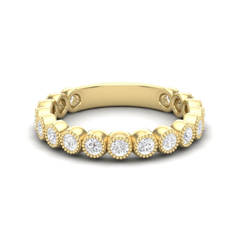 14k Gold Milgrain Bezel Diamond Wedding Band Stackable Ring - Abtin & Company 