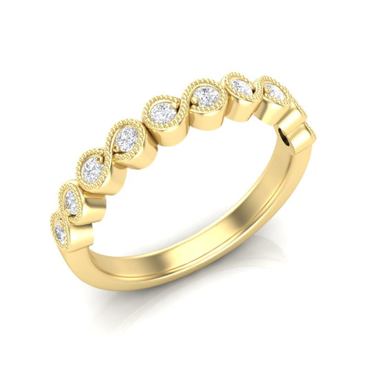 14k Gold Migrain Bezel Infinity Diamond Wedding Band Stackable Ring - Abtin & Company 