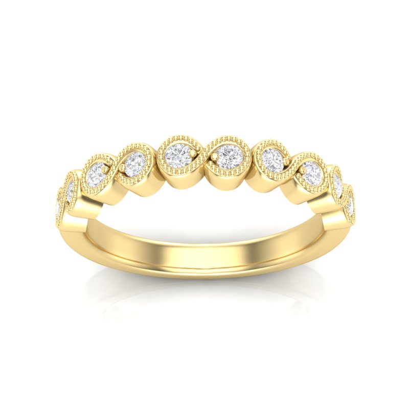14k Gold Migrain Bezel Infinity Diamond Wedding Band Stackable Ring - Abtin & Company 
