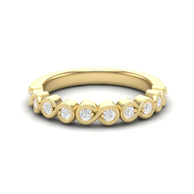 14k Gold Migrain Bezel Infinity Diamond Wedding Band Stackable Ring - Abtin & Company 
