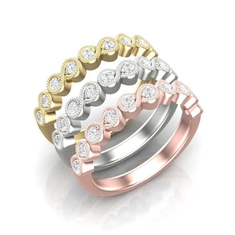 14k Gold Migrain Bezel Infinity Diamond Wedding Band Stackable Ring - Abtin & Company 