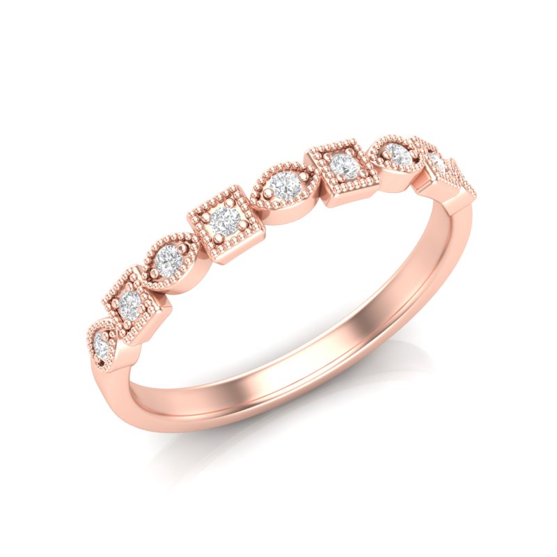 14k Gold Diamond Art Deco Square Marquise Stackable Ring/Wedding Band - Abtin & Company 