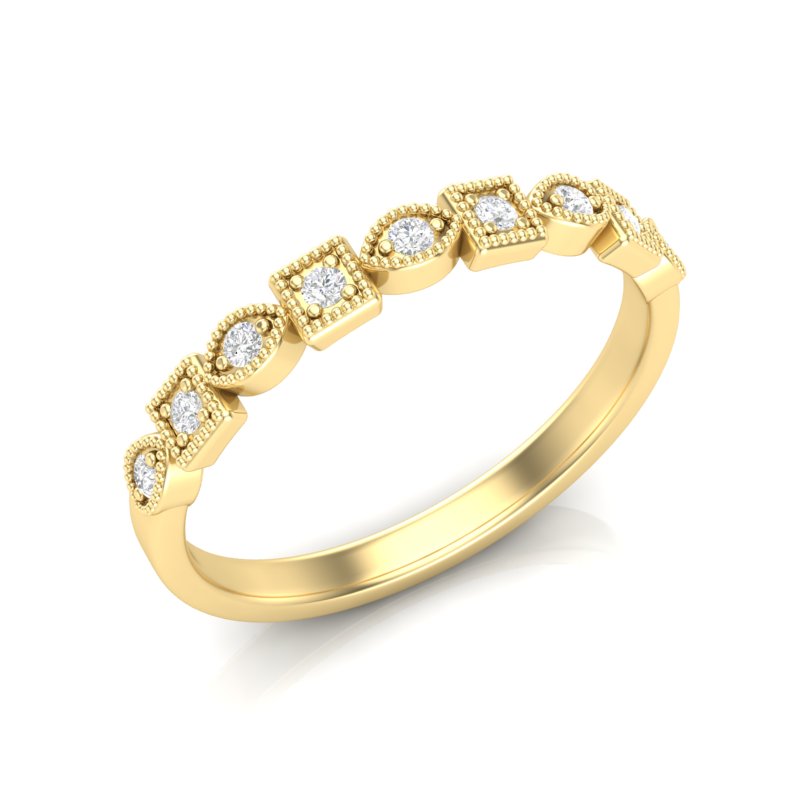 14k Gold Diamond Art Deco Square Marquise Stackable Ring/Wedding Band - Abtin & Company 