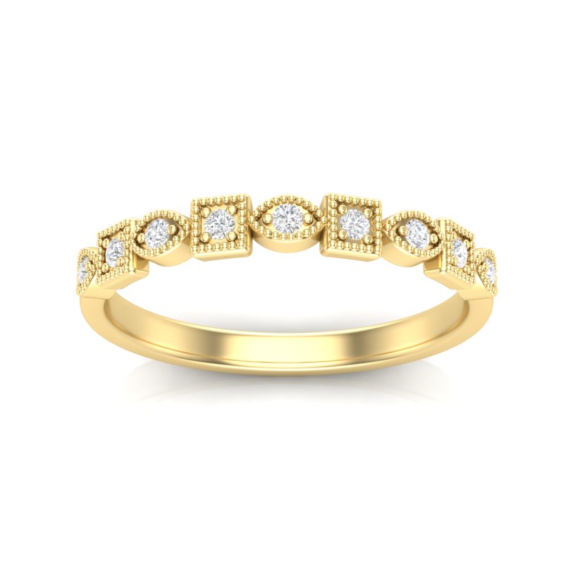 14k Gold Diamond Art Deco Square Marquise Stackable Ring/Wedding Band - Abtin & Company 