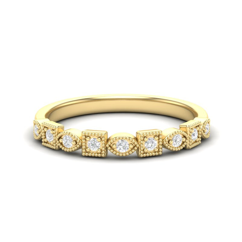 14k Gold Diamond Art Deco Square Marquise Stackable Ring/Wedding Band - Abtin & Company 