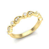14k Gold Diamond Vintage Milgrain Paisley Stackable Ring Wedding Band - Abtin & Company 
