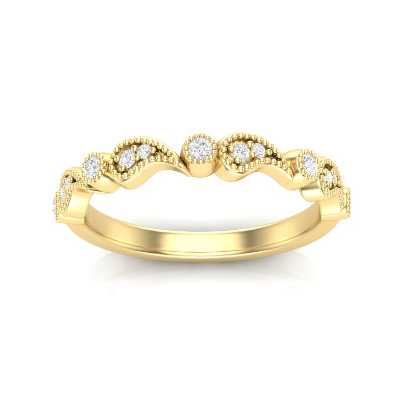 14k Gold Diamond Vintage Milgrain Paisley Stackable Ring Wedding Band - Abtin & Company 