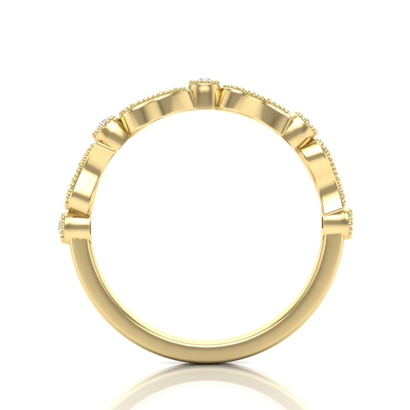 14k Gold Diamond Vintage Milgrain Paisley Stackable Ring Wedding Band - Abtin & Company 