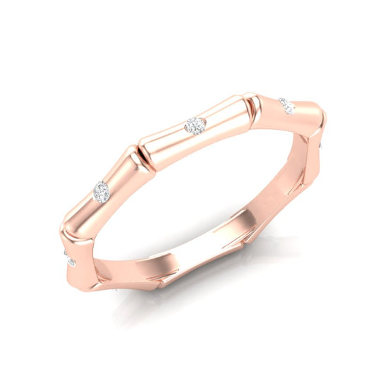 14k Gold Diamond Bamboo Ring Wedding Band - Abtin & Company 