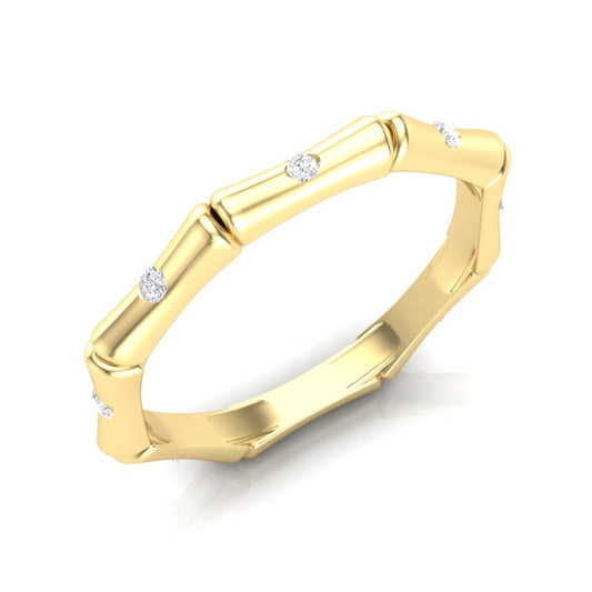 14k Gold Diamond Bamboo Ring Wedding Band - Abtin & Company 