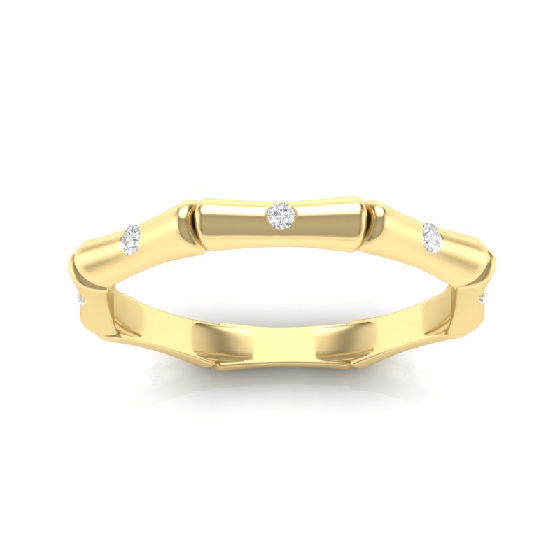 14k Gold Diamond Bamboo Ring Wedding Band - Abtin & Company 