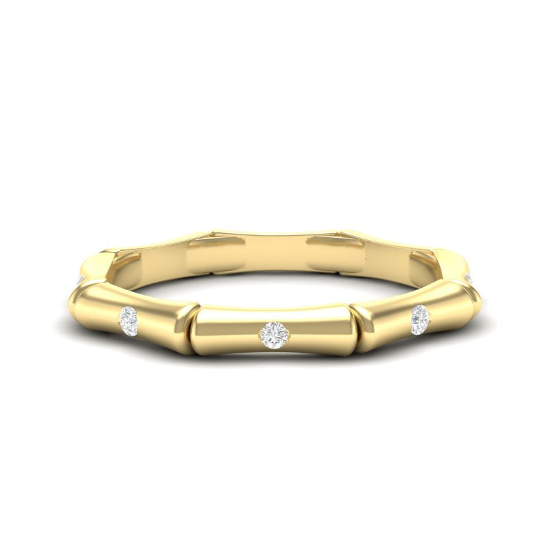 14k Gold Diamond Bamboo Ring Wedding Band - Abtin & Company 