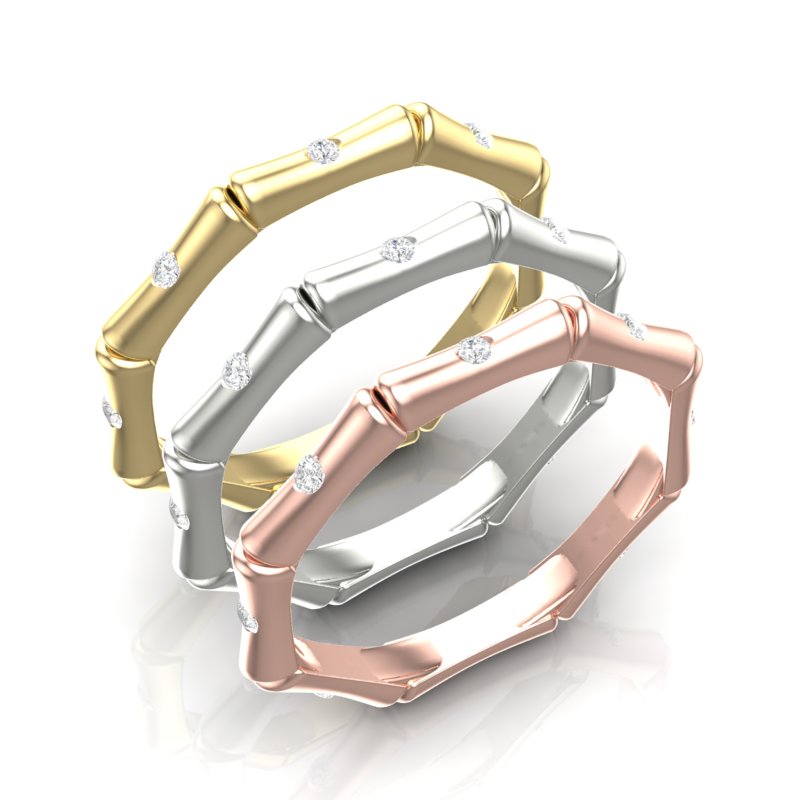 14k Gold Diamond Bamboo Ring Wedding Band - Abtin & Company 
