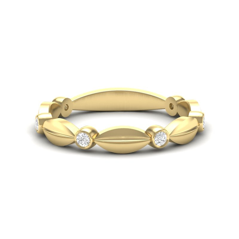 14k Gold Marquise Shape Bezel Diamond Wedding Band Stacking Ring - Abtin & Company 
