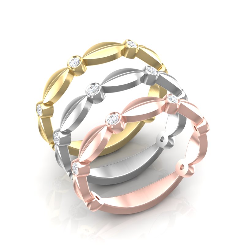 14k Gold Marquise Shape Bezel Diamond Wedding Band Stacking Ring - Abtin & Company 