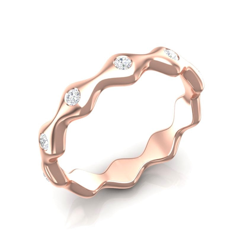 14k Gold Wave Design Diamond Band Stacking Ring - Abtin & Company 